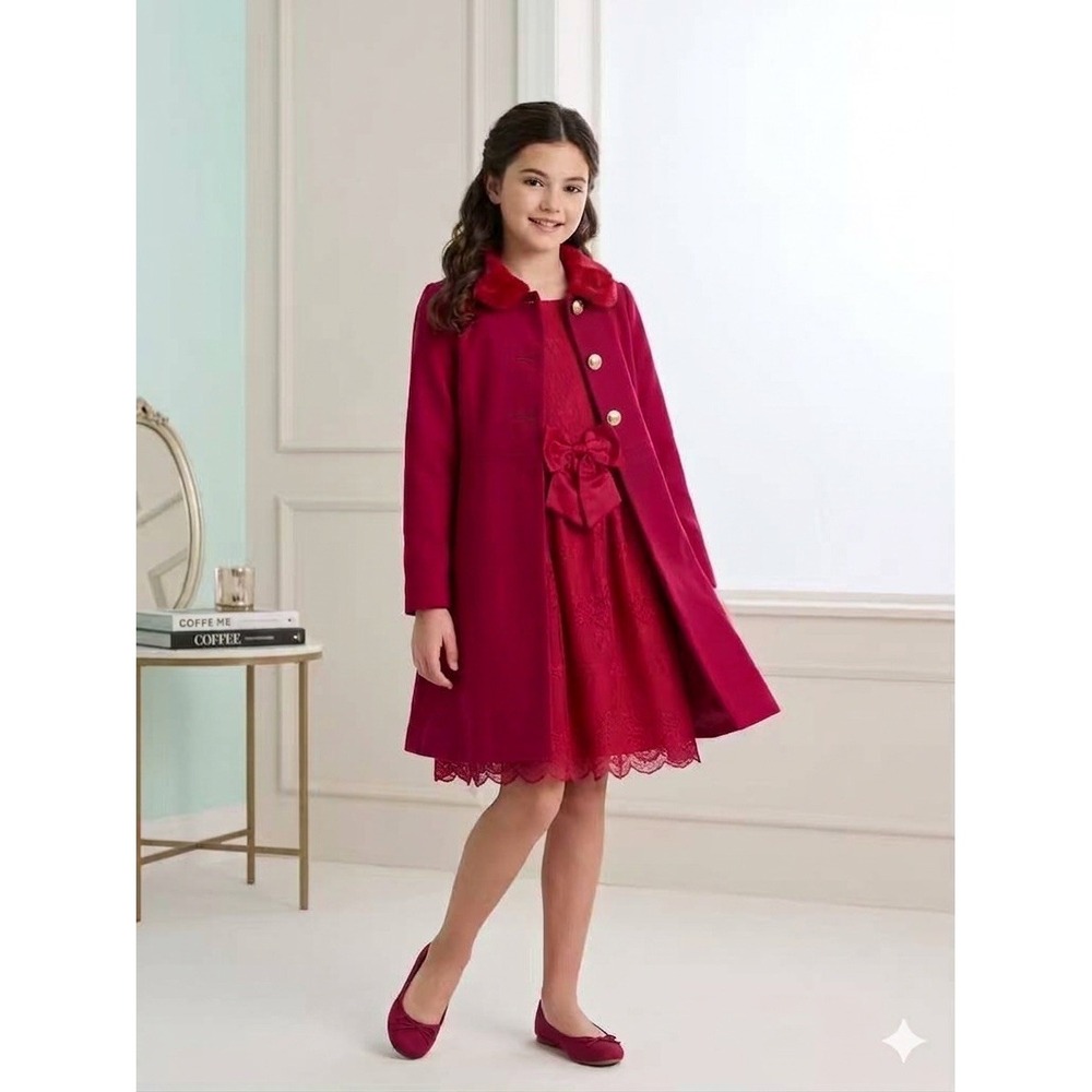 Purple Rose Girls 12 Two Pieces Set Red Sleeveless Dress and Button Formal Coat